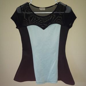 FREE KISSES Sexy Black-and-Light Blue Fitted Short-Sleeve Mesh Top Women's M
